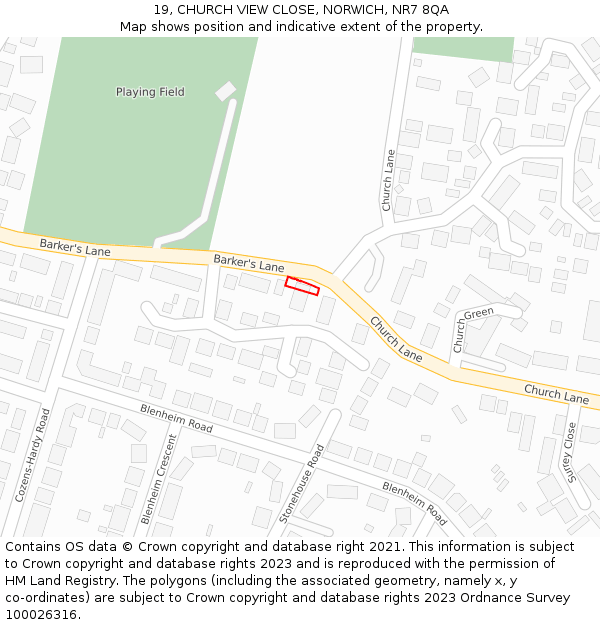 19, CHURCH VIEW CLOSE, NORWICH, NR7 8QA: Location map and indicative extent of plot