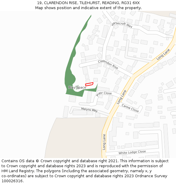 19, CLARENDON RISE, TILEHURST, READING, RG31 6XX: Location map and indicative extent of plot