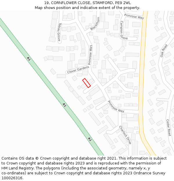 19, CORNFLOWER CLOSE, STAMFORD, PE9 2WL: Location map and indicative extent of plot
