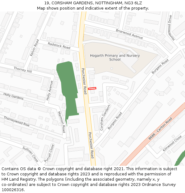 19, CORSHAM GARDENS, NOTTINGHAM, NG3 6LZ: Location map and indicative extent of plot