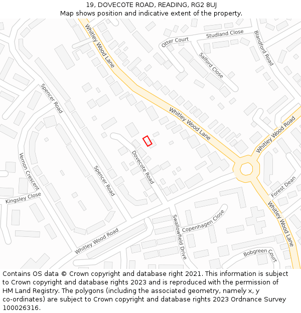 19, DOVECOTE ROAD, READING, RG2 8UJ: Location map and indicative extent of plot