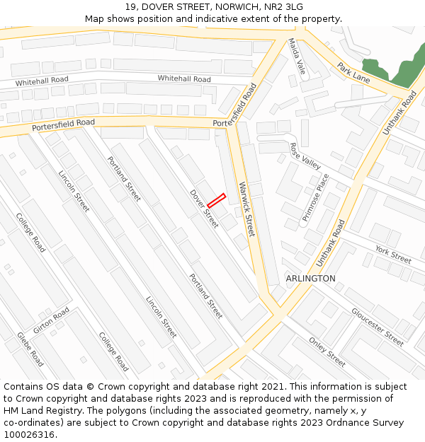19, DOVER STREET, NORWICH, NR2 3LG: Location map and indicative extent of plot