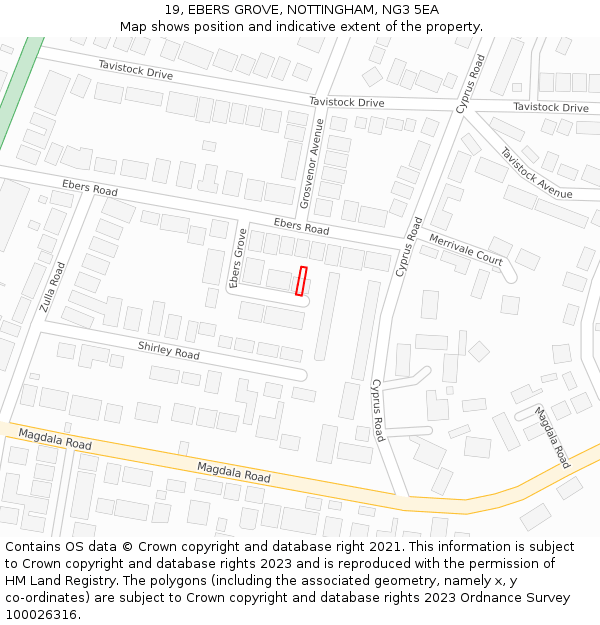 19, EBERS GROVE, NOTTINGHAM, NG3 5EA: Location map and indicative extent of plot