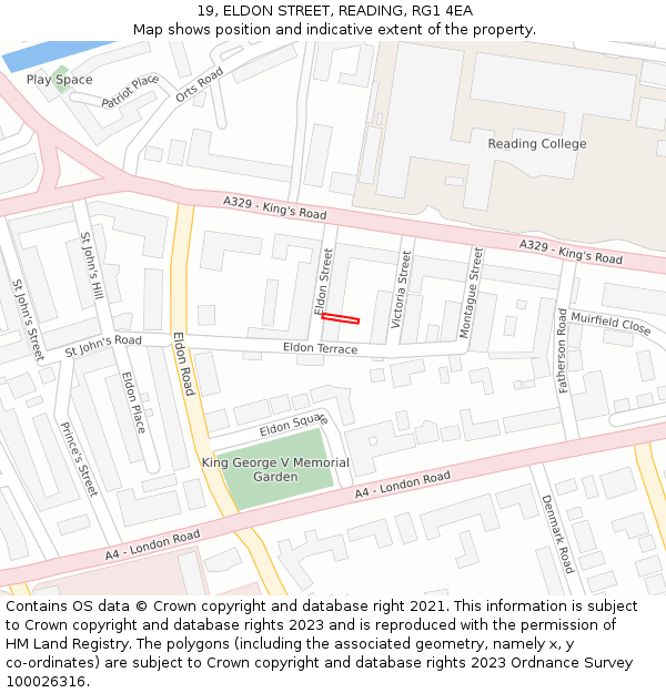 19, ELDON STREET, READING, RG1 4EA: Location map and indicative extent of plot