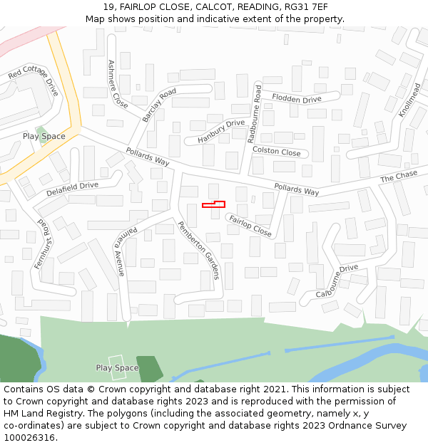 19, FAIRLOP CLOSE, CALCOT, READING, RG31 7EF: Location map and indicative extent of plot