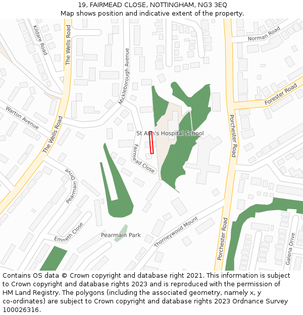 19, FAIRMEAD CLOSE, NOTTINGHAM, NG3 3EQ: Location map and indicative extent of plot