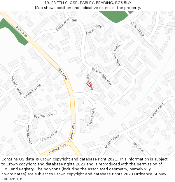 19, FRIETH CLOSE, EARLEY, READING, RG6 5UY: Location map and indicative extent of plot
