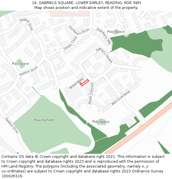 19, GABRIELS SQUARE, LOWER EARLEY, READING, RG6 3WN: Location map and indicative extent of plot