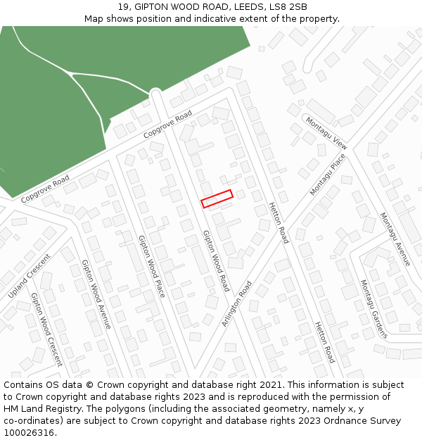 19, GIPTON WOOD ROAD, LEEDS, LS8 2SB: Location map and indicative extent of plot