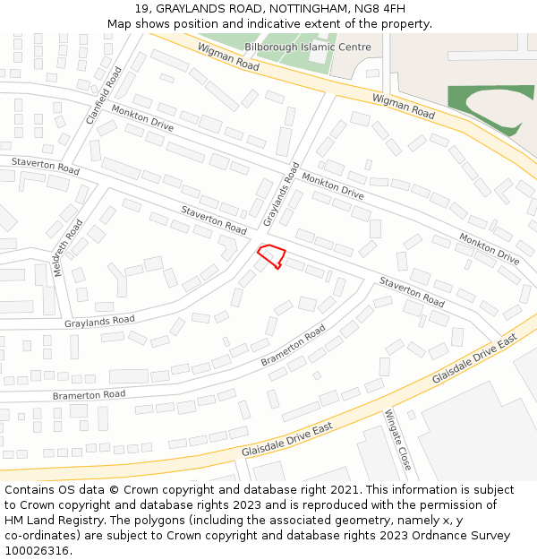 19, GRAYLANDS ROAD, NOTTINGHAM, NG8 4FH: Location map and indicative extent of plot
