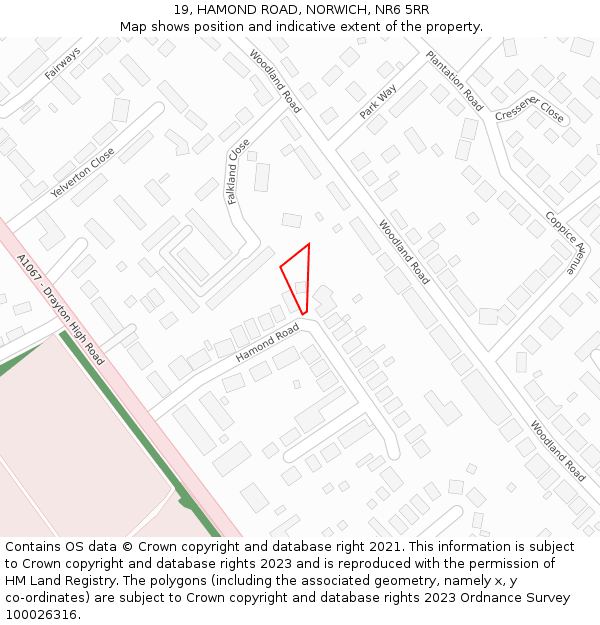 19, HAMOND ROAD, NORWICH, NR6 5RR: Location map and indicative extent of plot