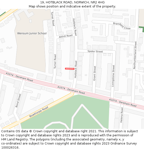19, HOTBLACK ROAD, NORWICH, NR2 4HG: Location map and indicative extent of plot