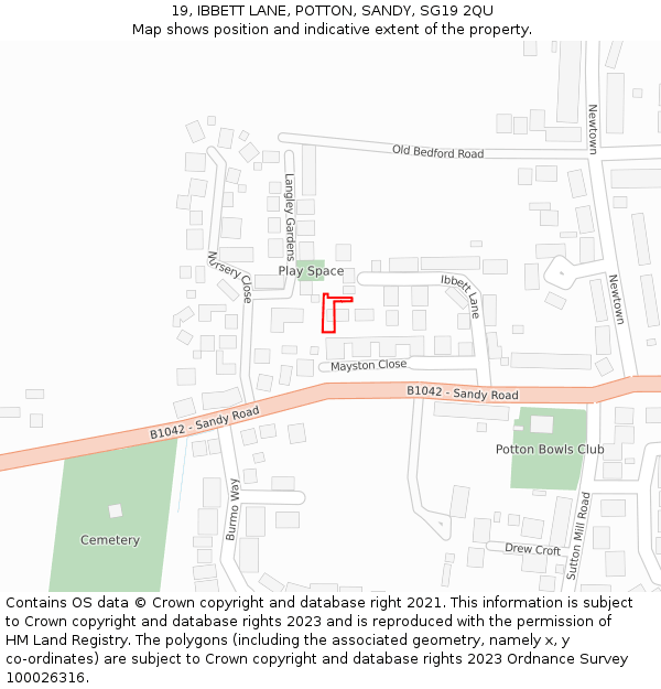 19, IBBETT LANE, POTTON, SANDY, SG19 2QU: Location map and indicative extent of plot