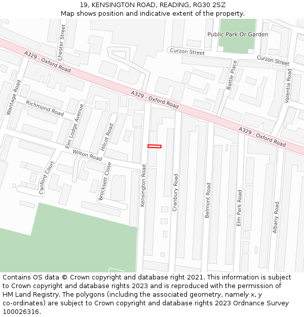 19, KENSINGTON ROAD, READING, RG30 2SZ: Location map and indicative extent of plot