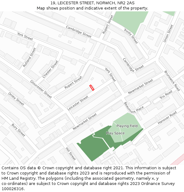 19, LEICESTER STREET, NORWICH, NR2 2AS: Location map and indicative extent of plot