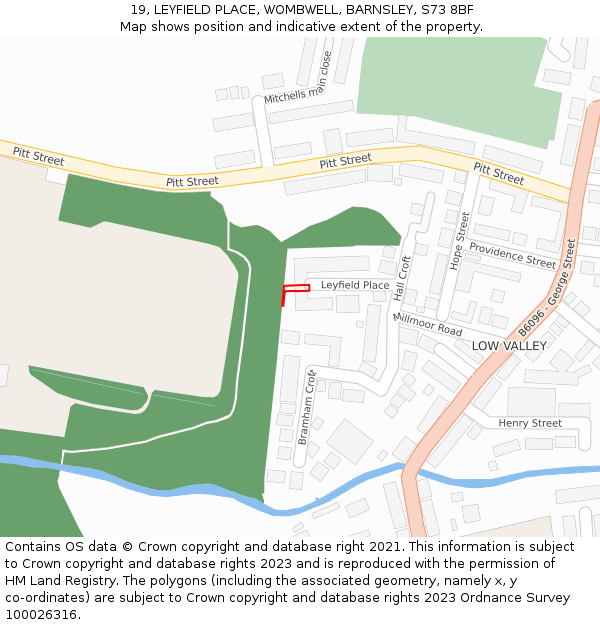 19, LEYFIELD PLACE, WOMBWELL, BARNSLEY, S73 8BF: Location map and indicative extent of plot