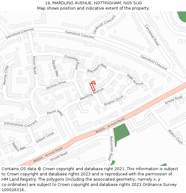 19, MARDLING AVENUE, NOTTINGHAM, NG5 5UG: Location map and indicative extent of plot