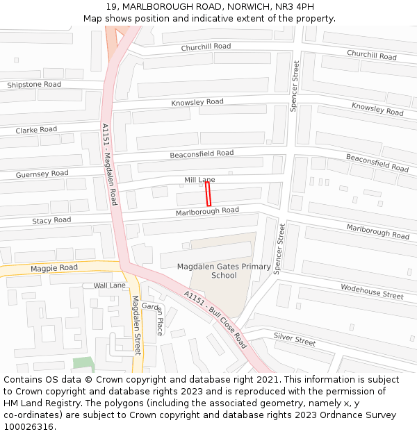 19, MARLBOROUGH ROAD, NORWICH, NR3 4PH: Location map and indicative extent of plot