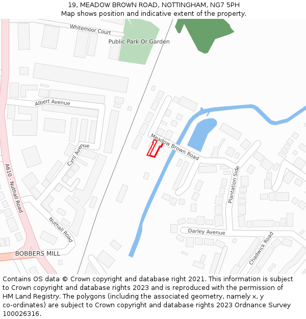 19, MEADOW BROWN ROAD, NOTTINGHAM, NG7 5PH: Location map and indicative extent of plot