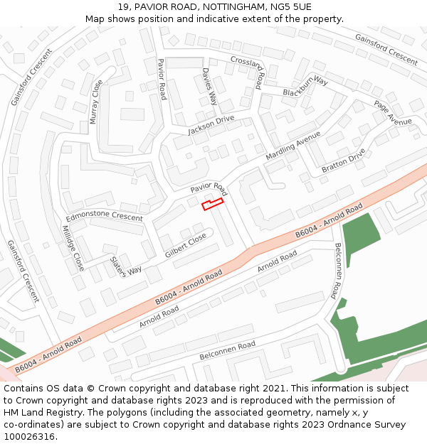 19, PAVIOR ROAD, NOTTINGHAM, NG5 5UE: Location map and indicative extent of plot