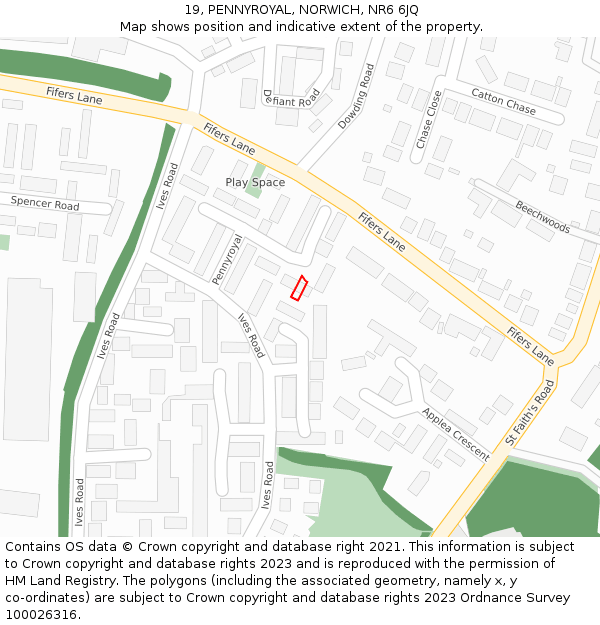 19, PENNYROYAL, NORWICH, NR6 6JQ: Location map and indicative extent of plot