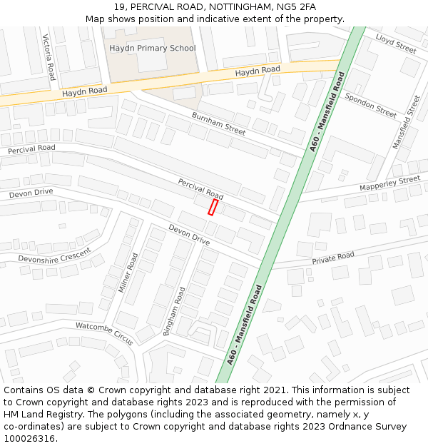 19, PERCIVAL ROAD, NOTTINGHAM, NG5 2FA: Location map and indicative extent of plot