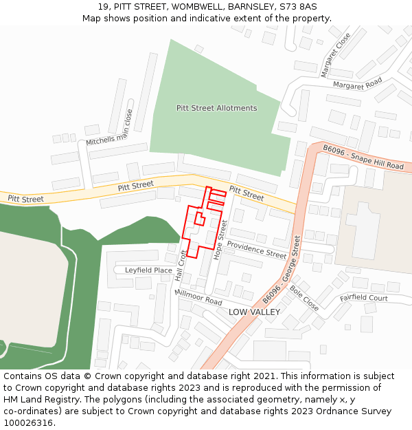 19, PITT STREET, WOMBWELL, BARNSLEY, S73 8AS: Location map and indicative extent of plot