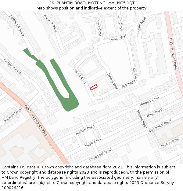 19, PLANTIN ROAD, NOTTINGHAM, NG5 1QT: Location map and indicative extent of plot