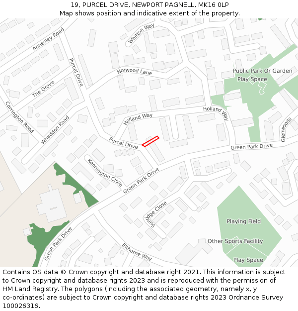 19, PURCEL DRIVE, NEWPORT PAGNELL, MK16 0LP: Location map and indicative extent of plot