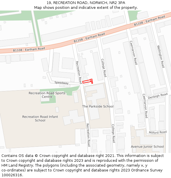 19, RECREATION ROAD, NORWICH, NR2 3PA: Location map and indicative extent of plot