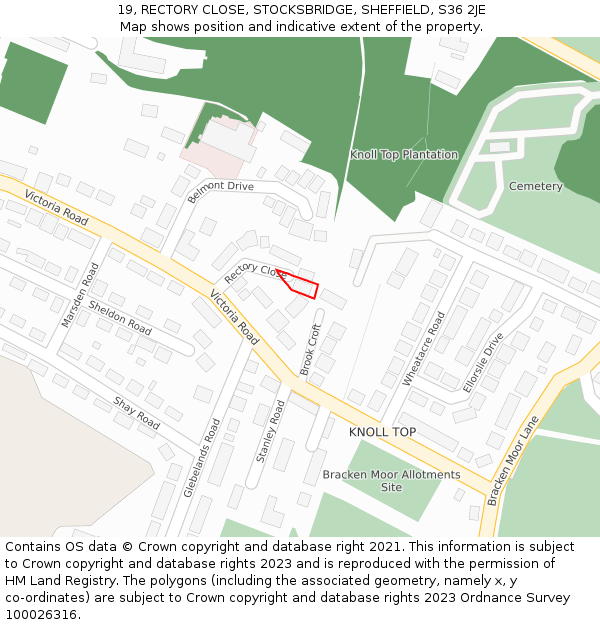 19, RECTORY CLOSE, STOCKSBRIDGE, SHEFFIELD, S36 2JE: Location map and indicative extent of plot