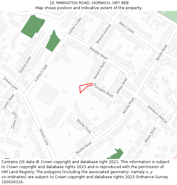 19, RIMINGTON ROAD, NORWICH, NR7 8EB: Location map and indicative extent of plot