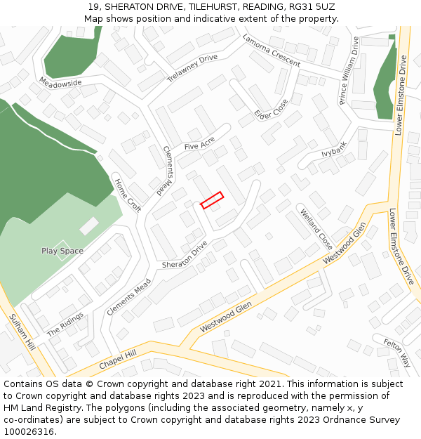 19, SHERATON DRIVE, TILEHURST, READING, RG31 5UZ: Location map and indicative extent of plot