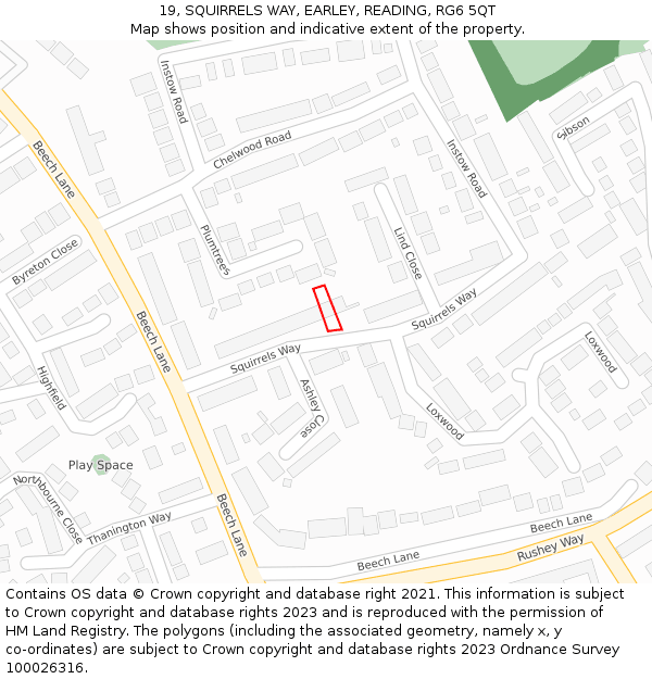 19, SQUIRRELS WAY, EARLEY, READING, RG6 5QT: Location map and indicative extent of plot