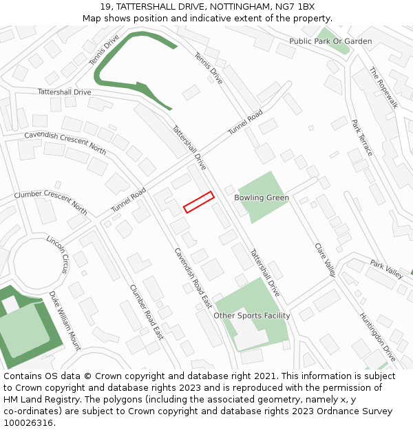 19, TATTERSHALL DRIVE, NOTTINGHAM, NG7 1BX: Location map and indicative extent of plot