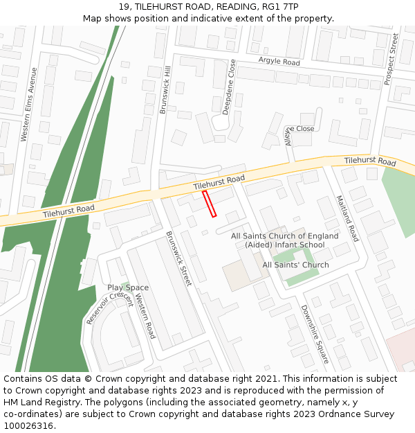 19, TILEHURST ROAD, READING, RG1 7TP: Location map and indicative extent of plot