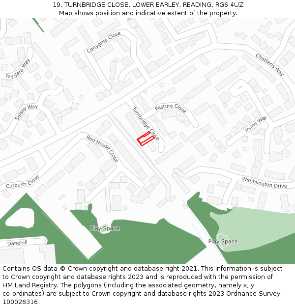 19, TURNBRIDGE CLOSE, LOWER EARLEY, READING, RG6 4UZ: Location map and indicative extent of plot