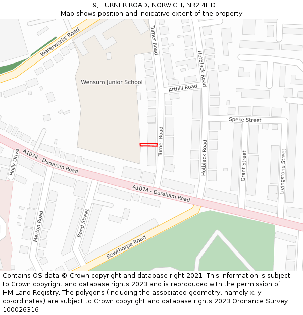 19, TURNER ROAD, NORWICH, NR2 4HD: Location map and indicative extent of plot