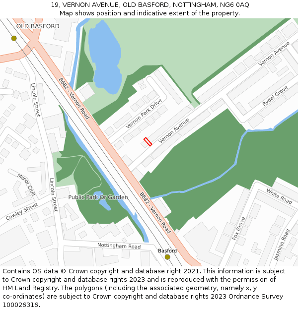 19, VERNON AVENUE, OLD BASFORD, NOTTINGHAM, NG6 0AQ: Location map and indicative extent of plot