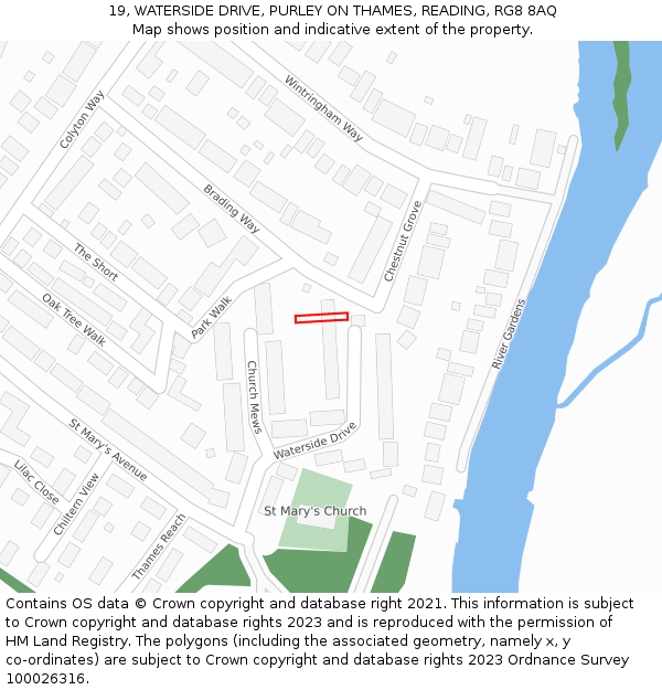19, WATERSIDE DRIVE, PURLEY ON THAMES, READING, RG8 8AQ: Location map and indicative extent of plot