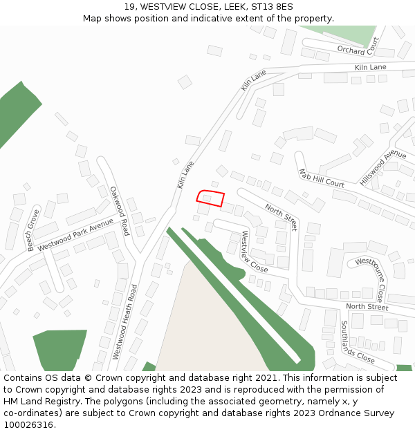 19, WESTVIEW CLOSE, LEEK, ST13 8ES: Location map and indicative extent of plot