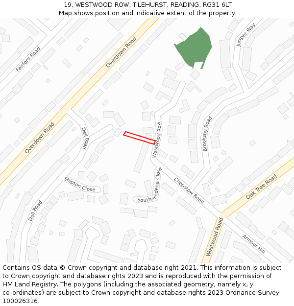 19, WESTWOOD ROW, TILEHURST, READING, RG31 6LT: Location map and indicative extent of plot