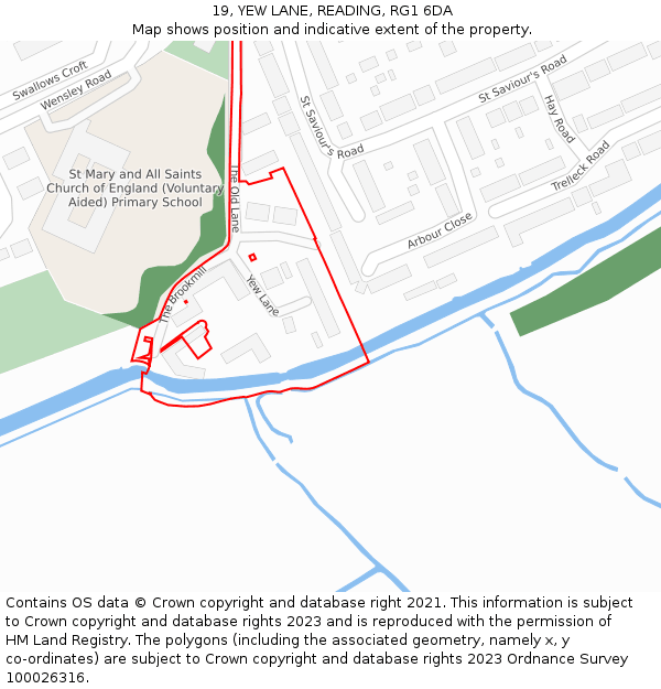 19, YEW LANE, READING, RG1 6DA: Location map and indicative extent of plot