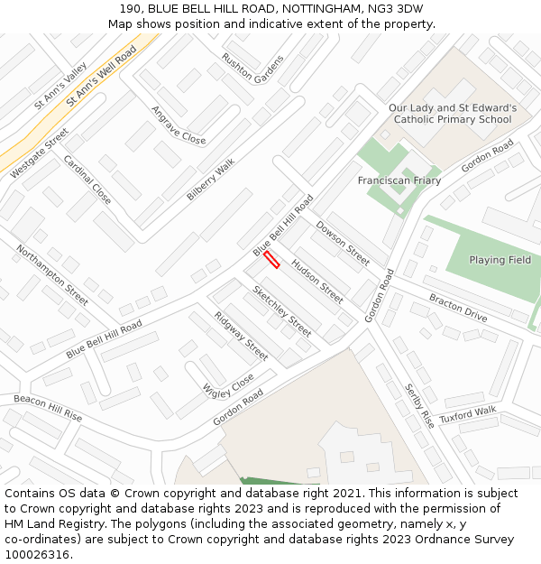 190, BLUE BELL HILL ROAD, NOTTINGHAM, NG3 3DW: Location map and indicative extent of plot