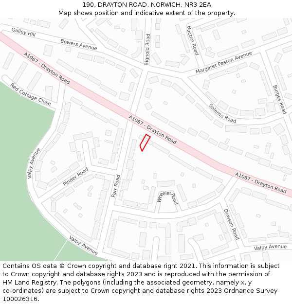 190, DRAYTON ROAD, NORWICH, NR3 2EA: Location map and indicative extent of plot