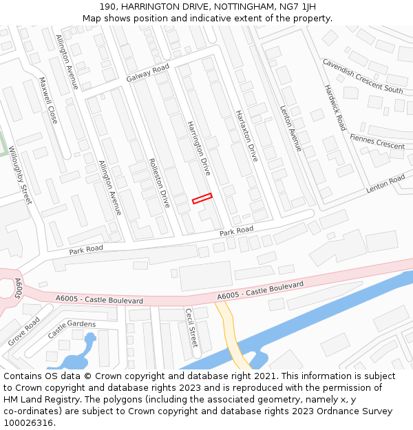 190, HARRINGTON DRIVE, NOTTINGHAM, NG7 1JH: Location map and indicative extent of plot