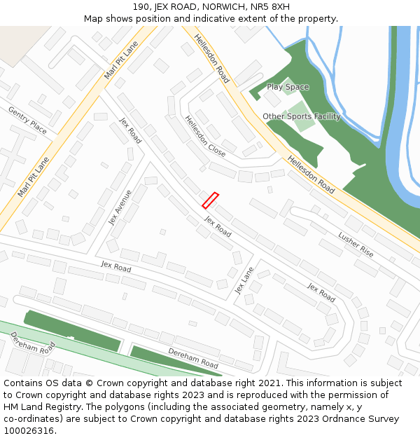 190, JEX ROAD, NORWICH, NR5 8XH: Location map and indicative extent of plot