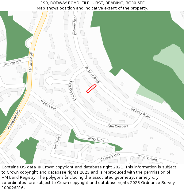 190, RODWAY ROAD, TILEHURST, READING, RG30 6EE: Location map and indicative extent of plot