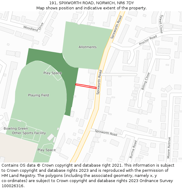 191, SPIXWORTH ROAD, NORWICH, NR6 7DY: Location map and indicative extent of plot