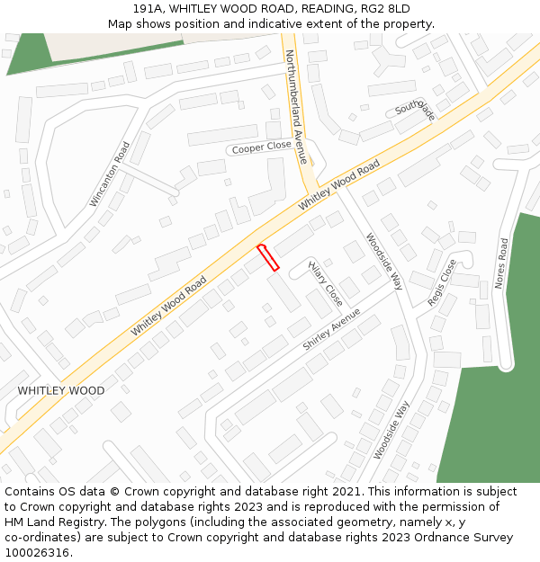 191A, WHITLEY WOOD ROAD, READING, RG2 8LD: Location map and indicative extent of plot